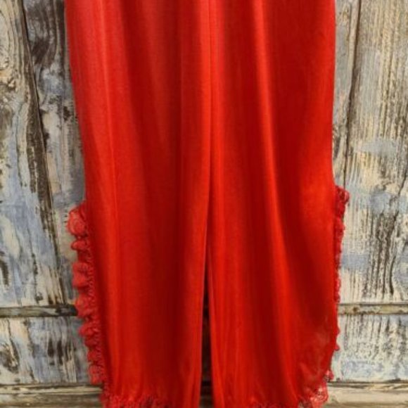 Vintage Rose Red Lingerie Jumpsuit V Neck w Floral Lace Trim - Picture 5 of 9